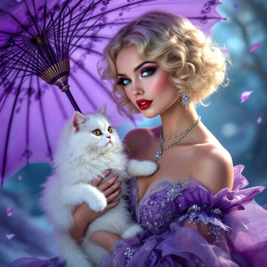 Glamorous Betty Boop-Like Woman Enchants with Elegant Violet...