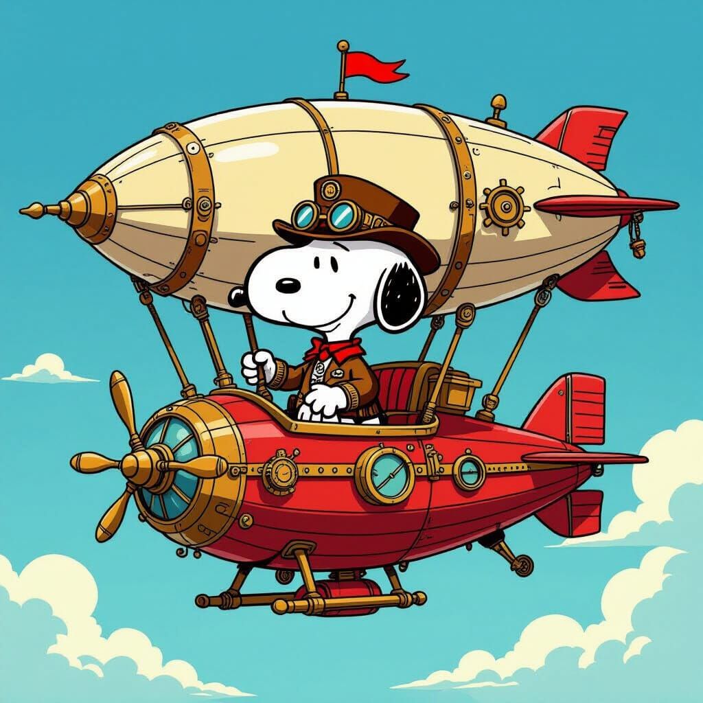 Steampunk Snoopy Airship Captain Flies Dog House