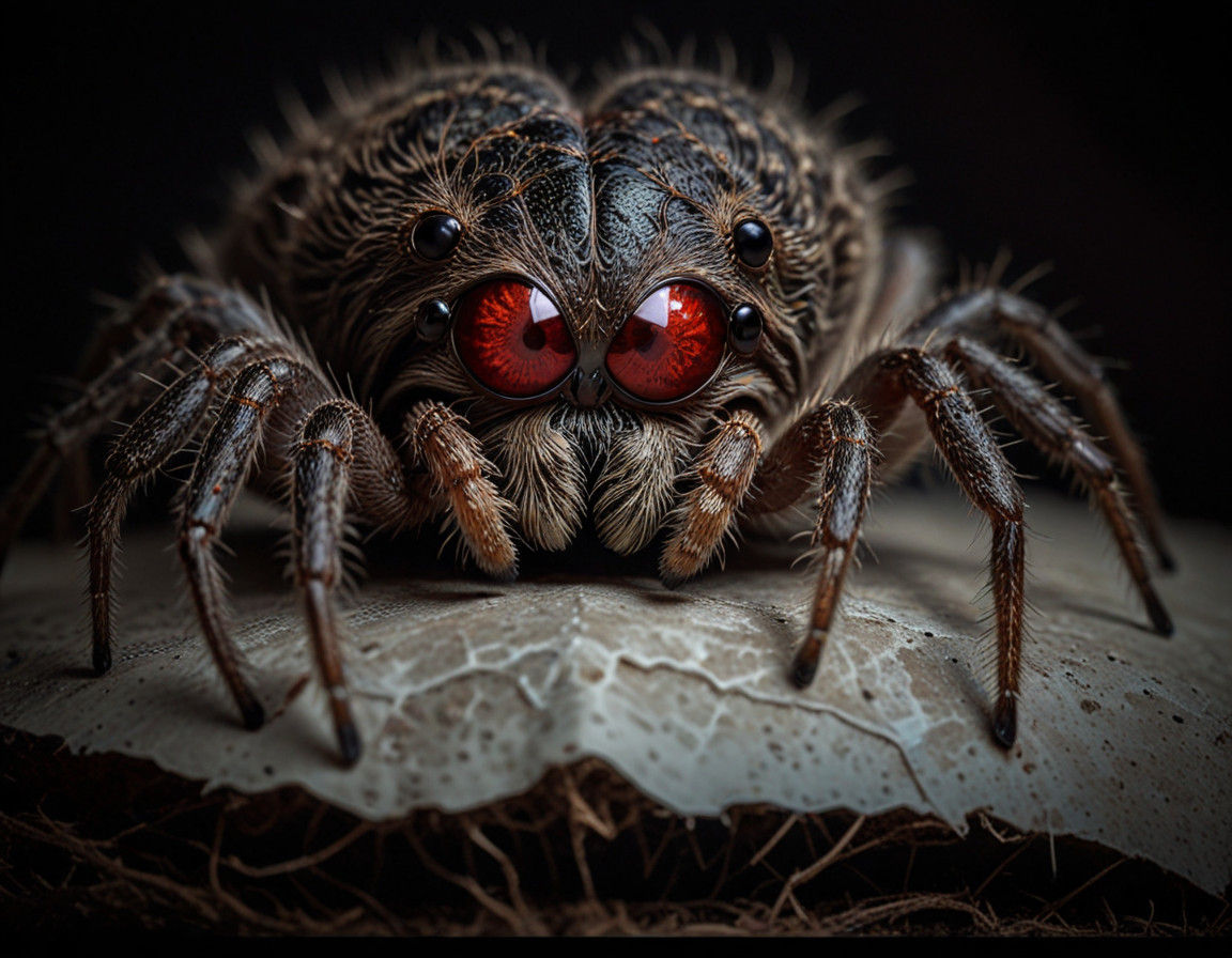 Child Frightened by Giant Arachnid in Darkened Room