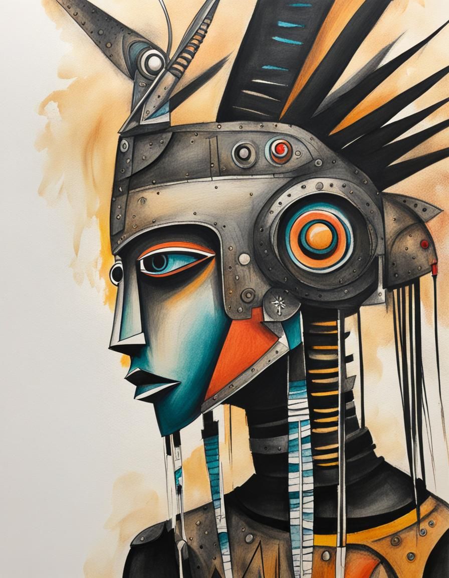 Robot Shaman Portrait in Neo-Figurative Style