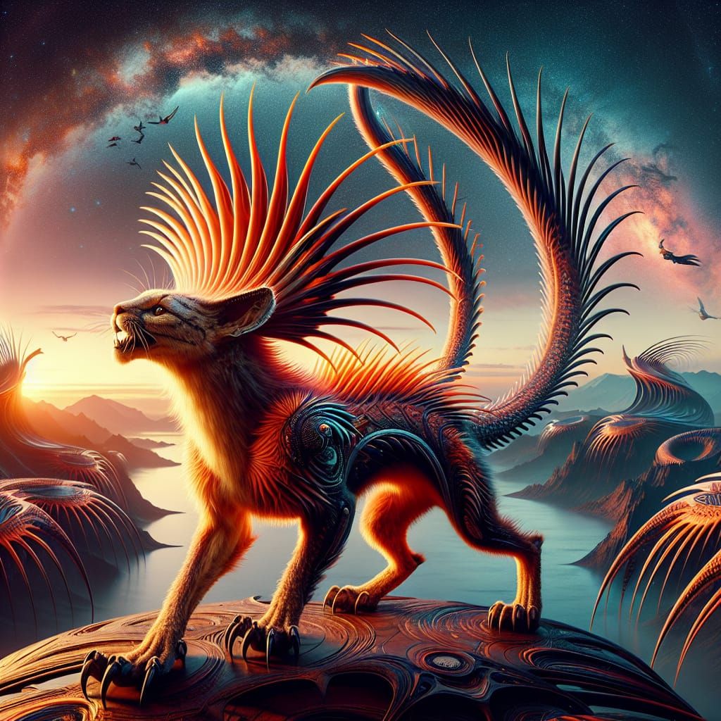 Alien Puma Creature in Maximalist Sci-Fi Scene