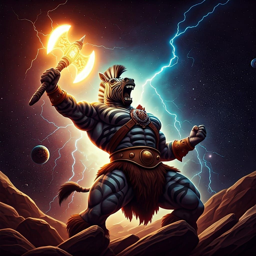Hypermuscular Zebra Warrior in Galactic Battle