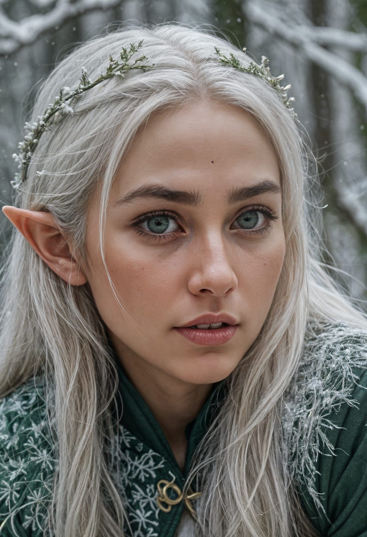 Elven Ranger Portrait in Snowy Forest