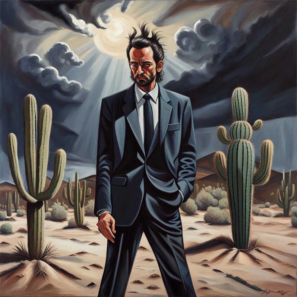 Expressive Desert Sandstorm in El Greco Style