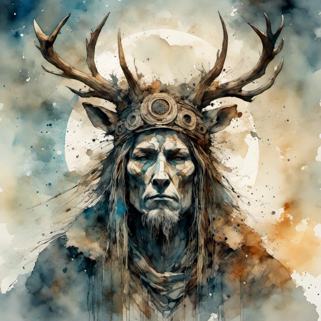 Neolithic Shaman at Stonehenge Under Galaxy