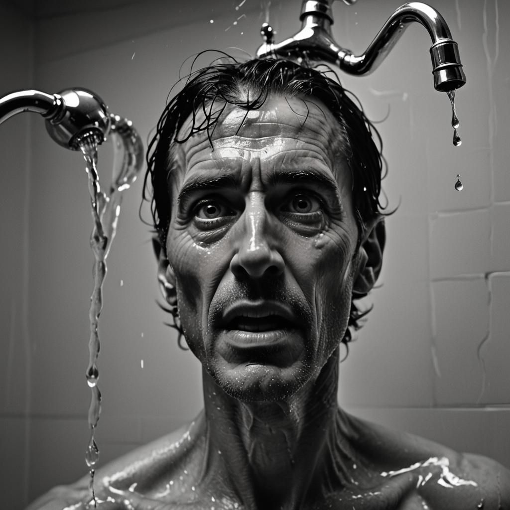 Surreal Shock: Man in Moody, High-Contrast Portrait