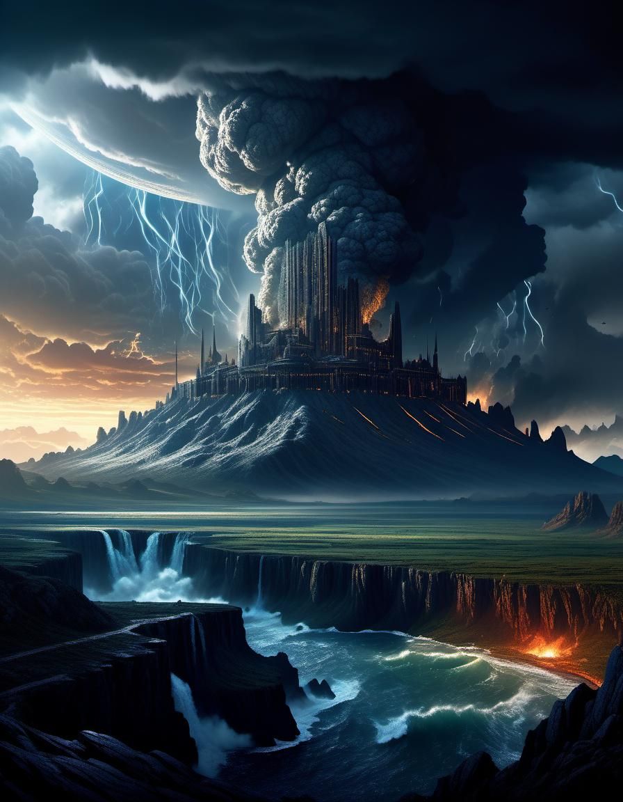 Epic Thunder Giant in Digital Matte Painting Style