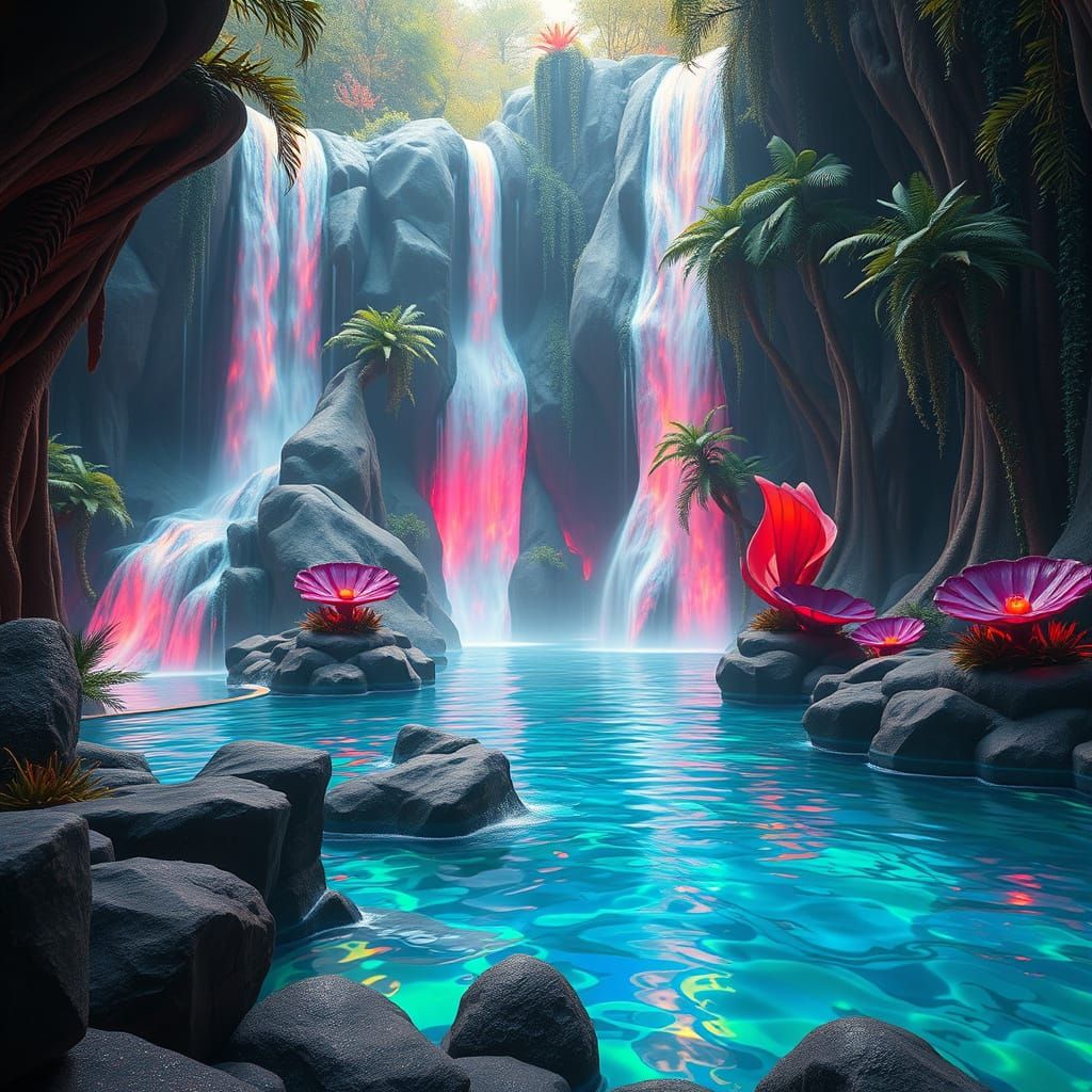 Surreal Waterfall Fantasy Psychedelic Art Nouveau Fantastism liquid flow
