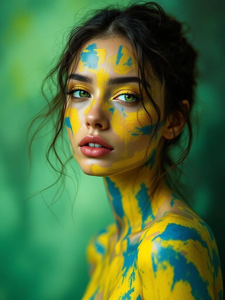 Radiant Woman with Painted Face in Expressionist Style