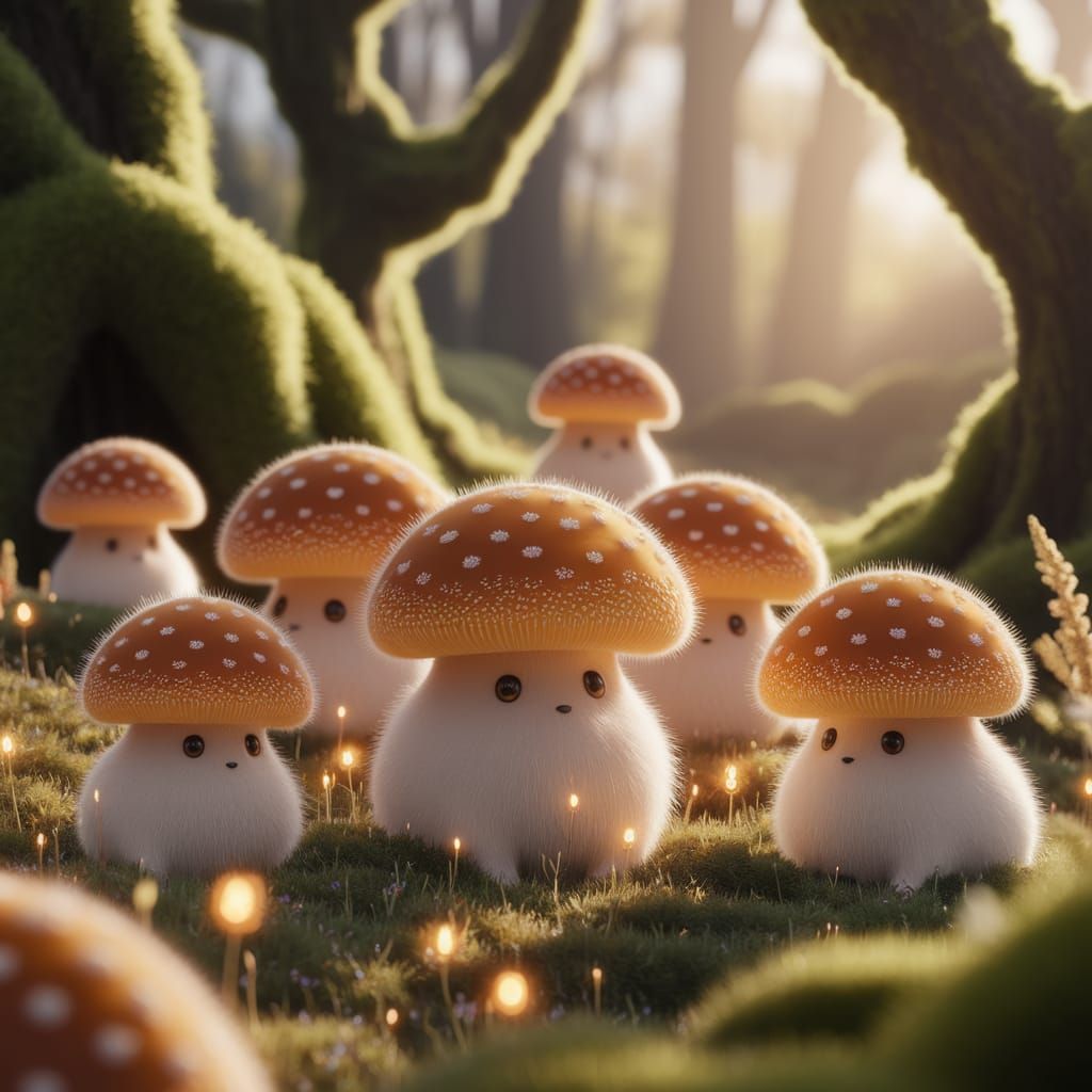 Fuzzy Fungal-Fauna Creatures in Ghibli Inspired Art