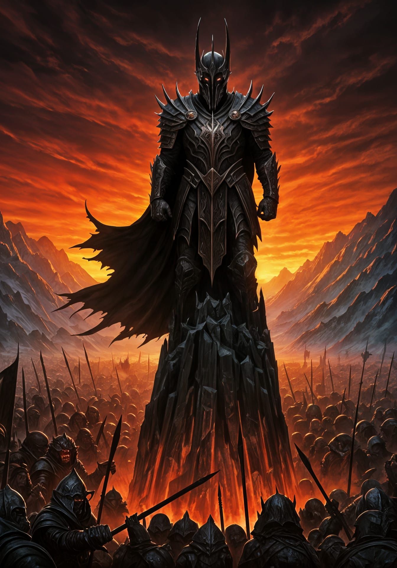 Lord Sauron on Obsidian Spire, Frazetta-Style Illustration