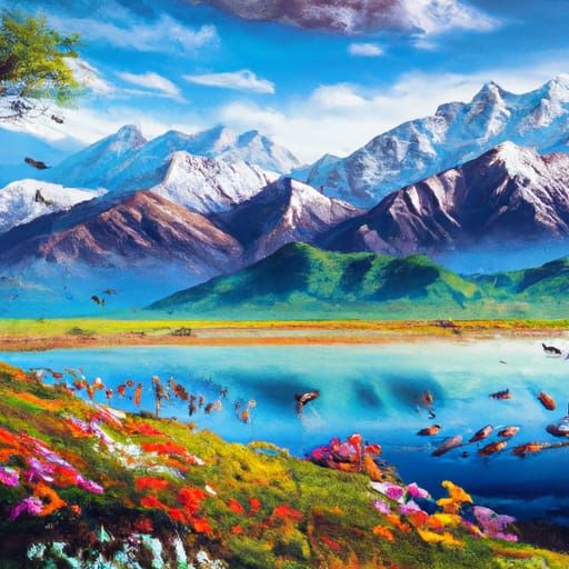 Himalayas Panorama in Vibrant Oil Painting Style