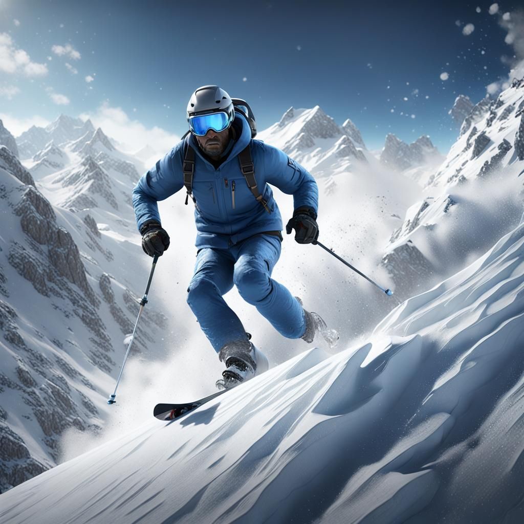 Skier's Desperate Run From Avalanche in 3D