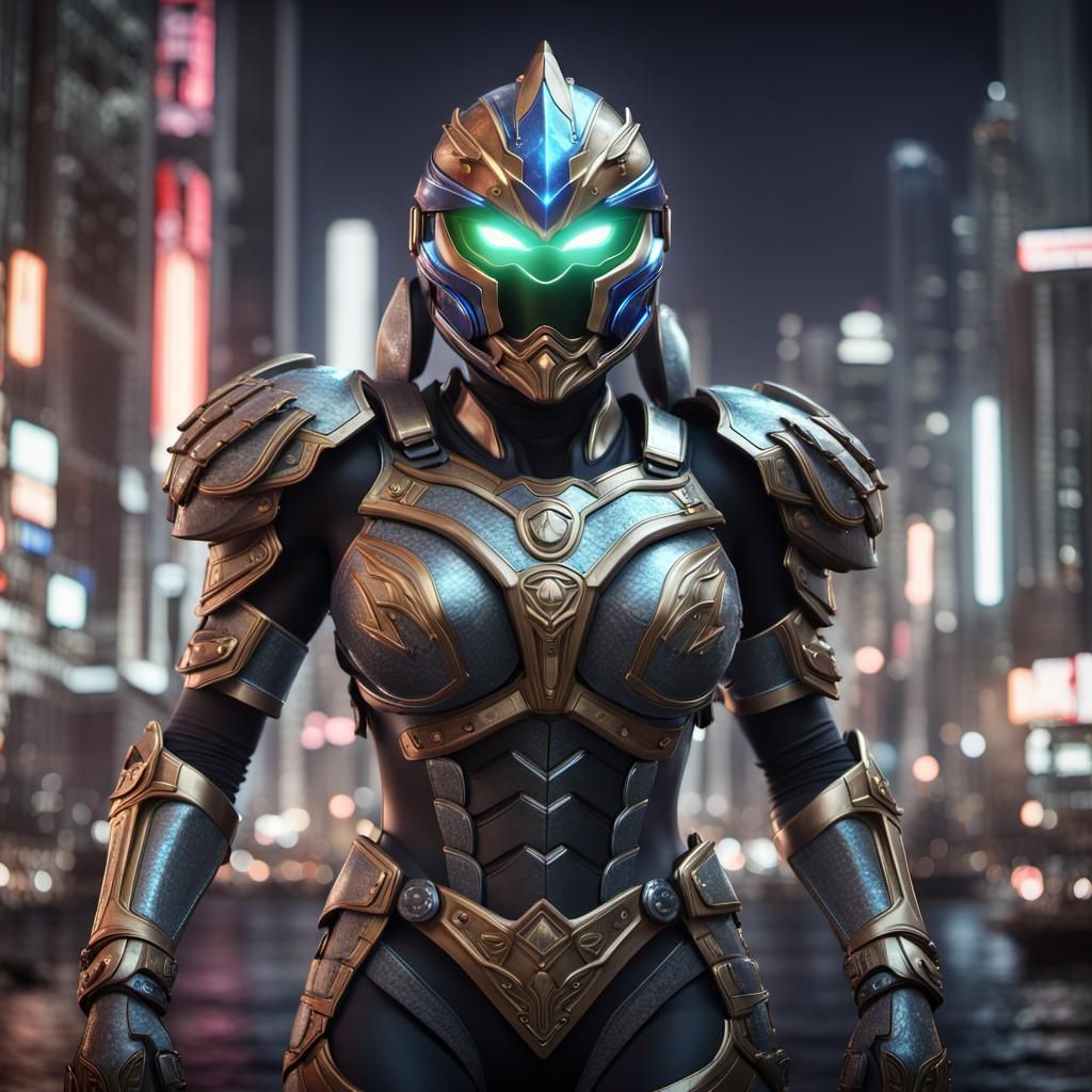 Armored Female Guardian Superhero in Digital Illustration