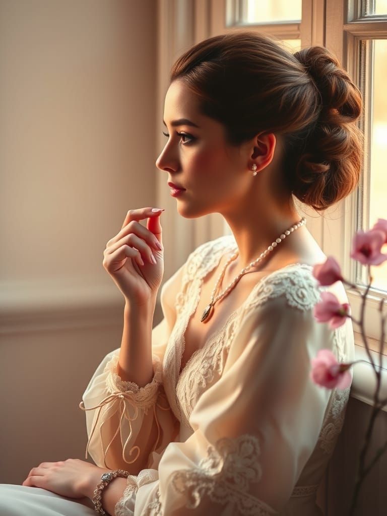 Elegant Bride in Soft Focus, Pre-Raphaelite Style