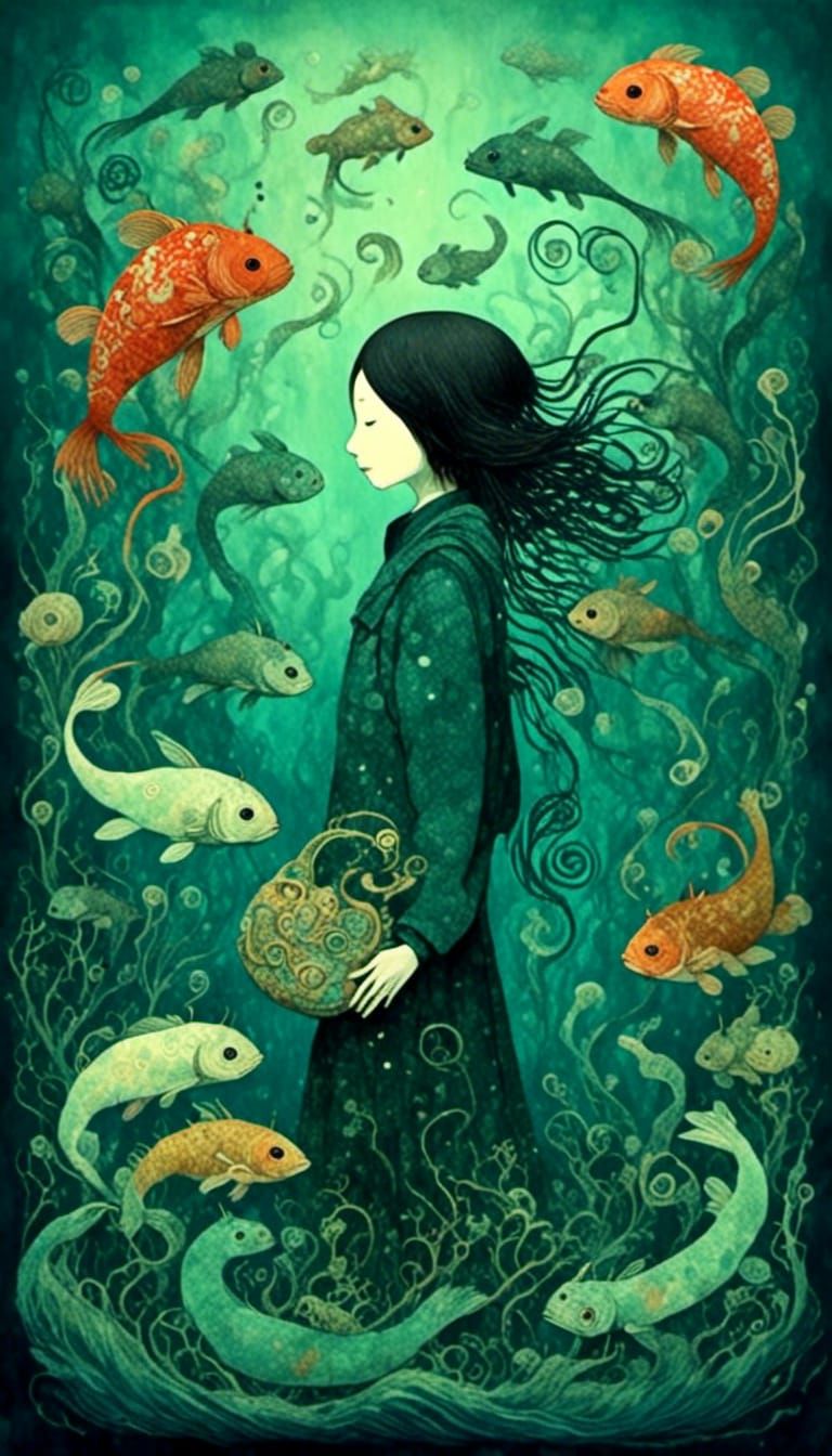 Grotesque Aquatic Gathering in Junji Ito Style