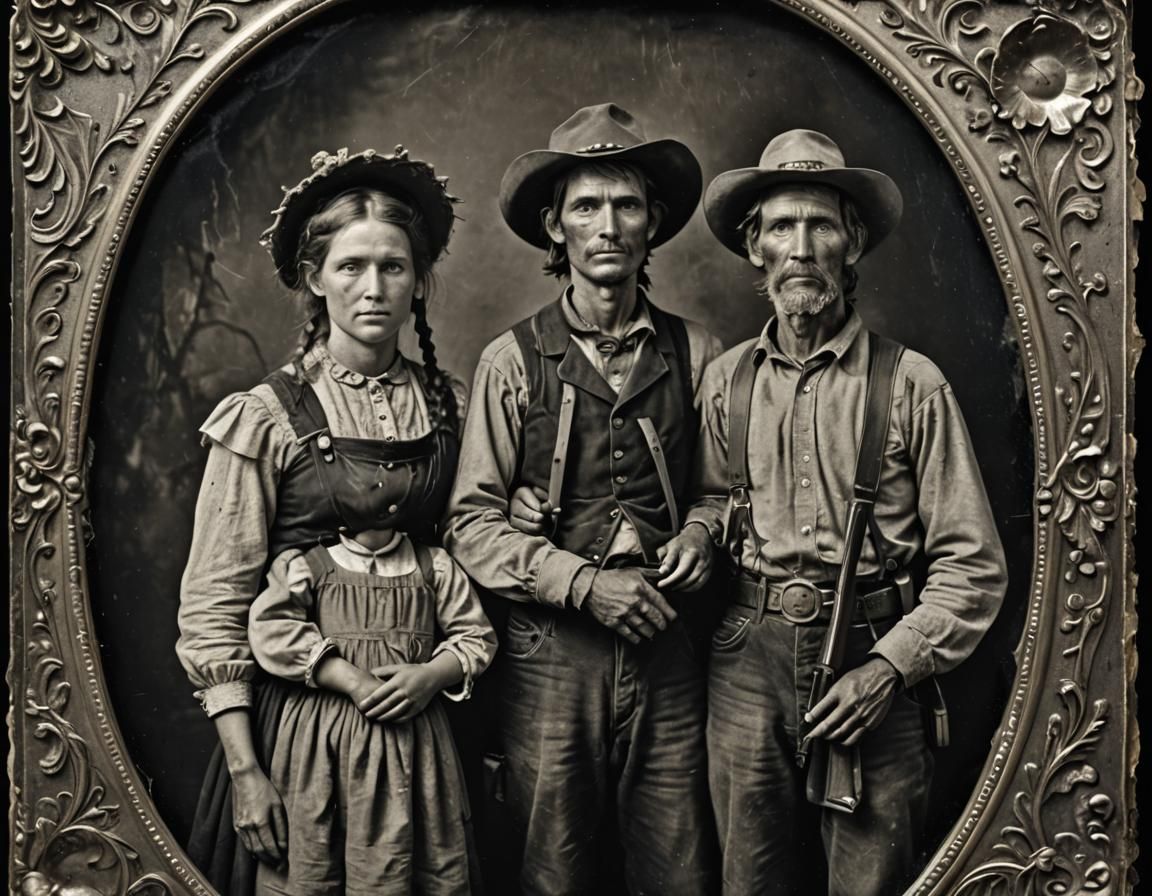 Daguerreotype of Armed Hillbilly Family in 19th Century