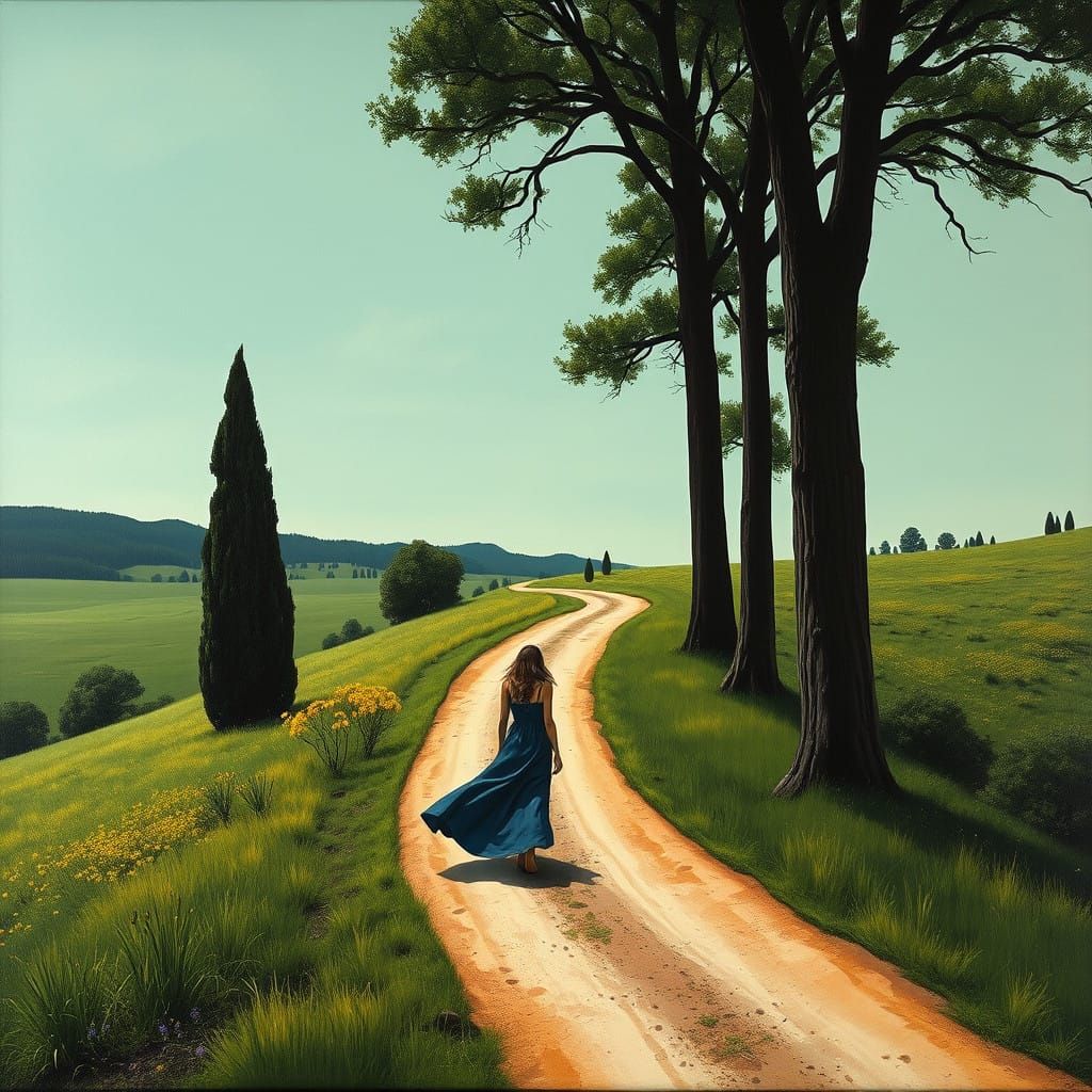 Surrealist Landscape with Figure in Mixed Media Collage