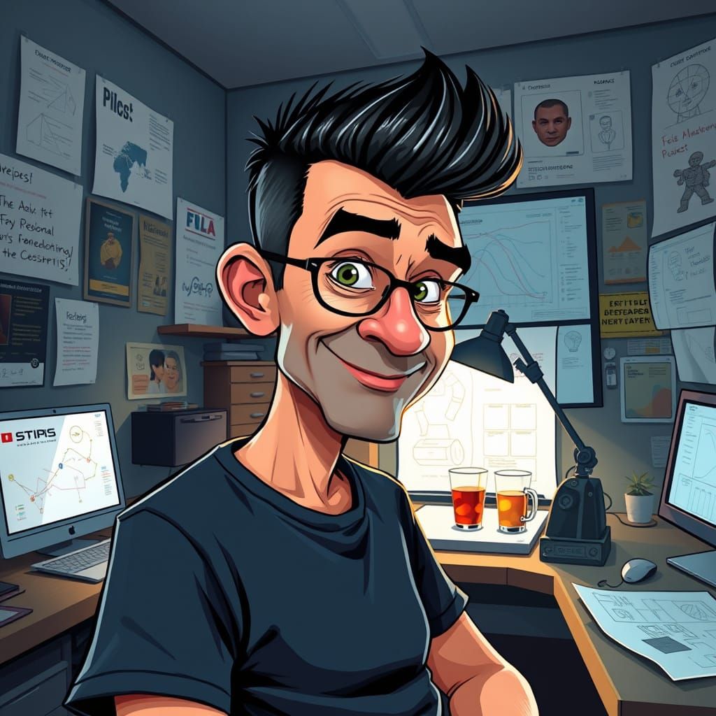 Successful Cartoonist in Modern Studio Workspace