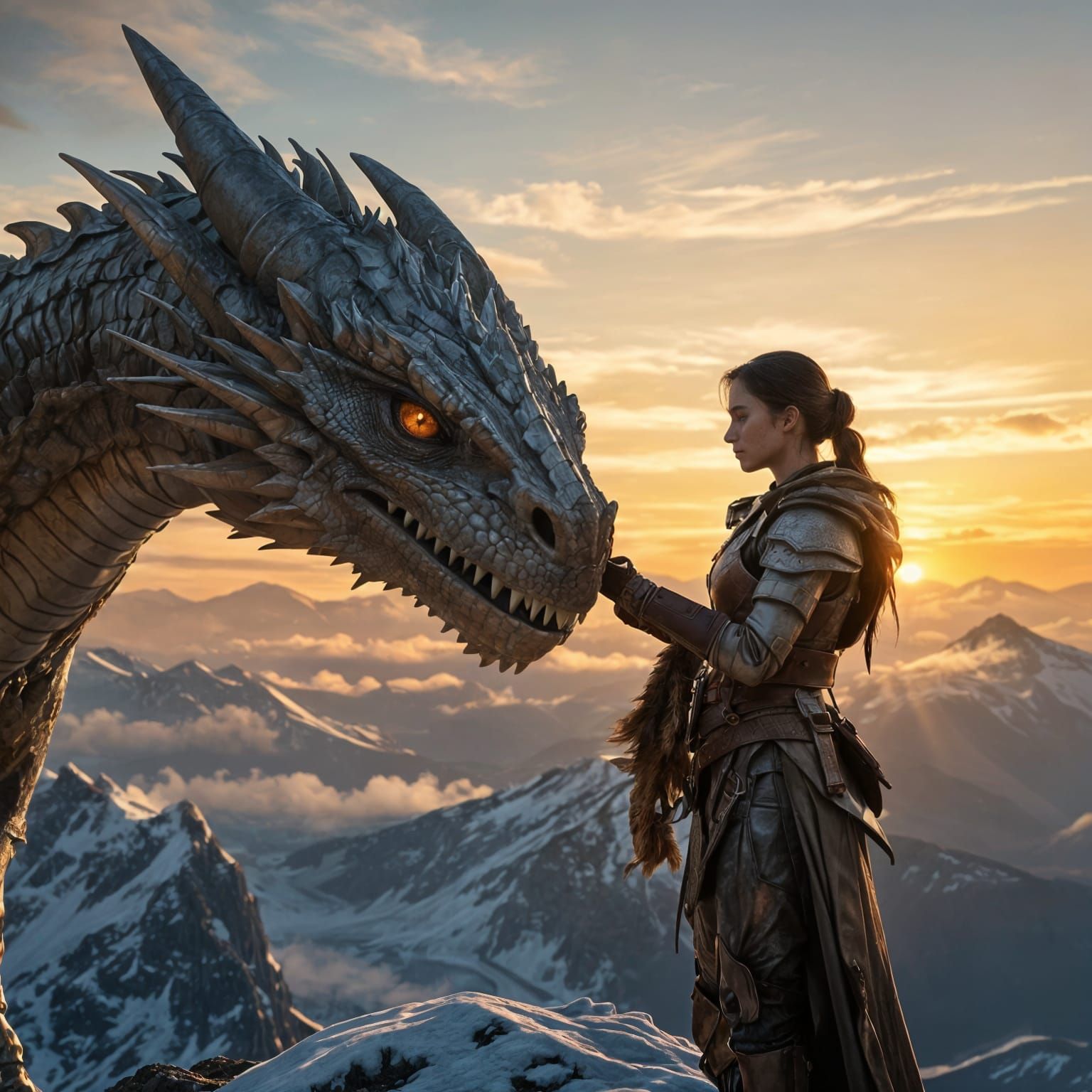Dragon Rider on Snowy Mountain Peak