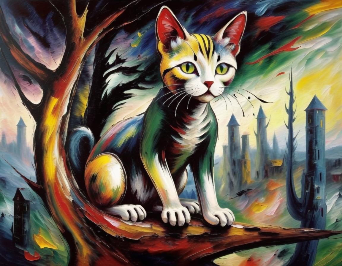 Expressionist Cat Portrait: Bold and Colorful