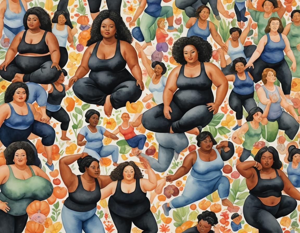 Plus Size Woman in Yoga Class, Botero Style