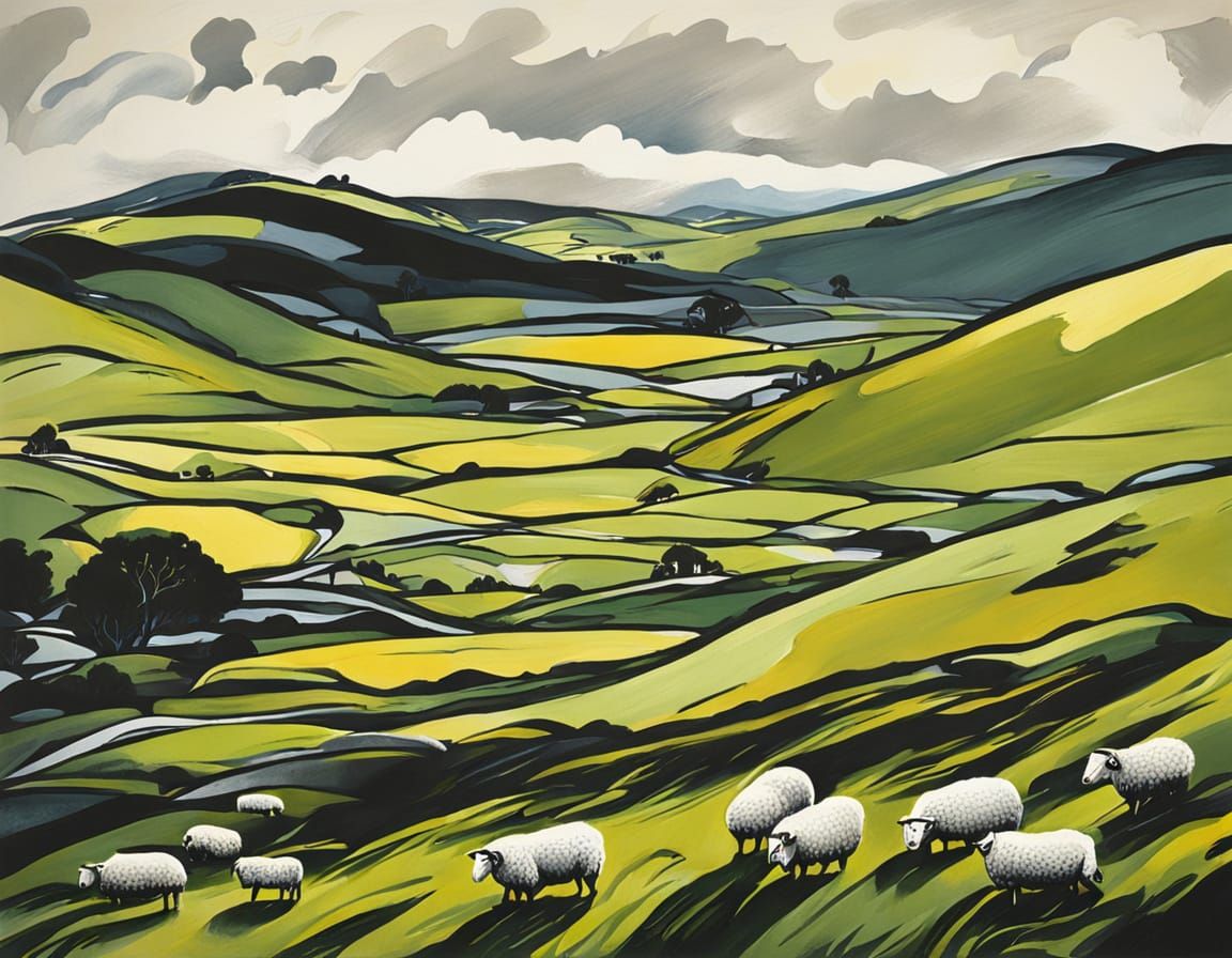 Vibrant Irish Hillscape with Grazing Sheep