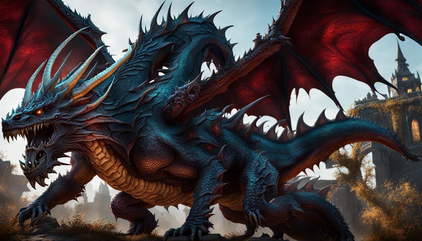 Detailed Undead Dragon in Macabre Fantasy Art