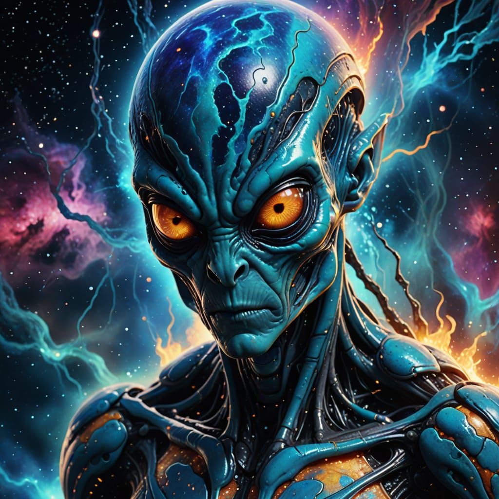 Surreal Alien Portrait with Glowing Veins