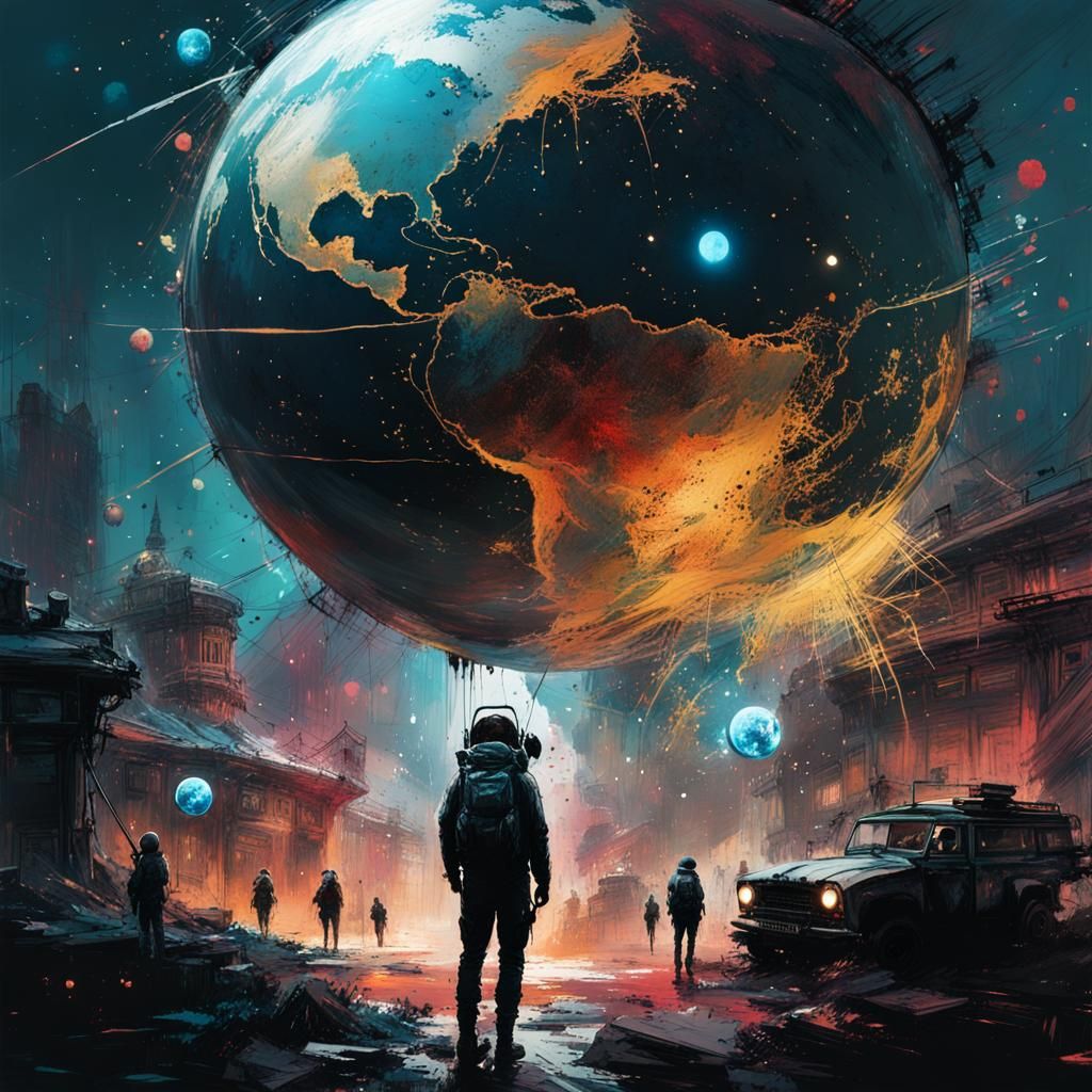 Globe in Space with Ink Splatters