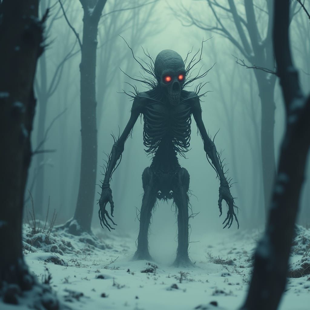 Grotesque Wendigo Emerges from Frozen Tundra in Biomechanica...