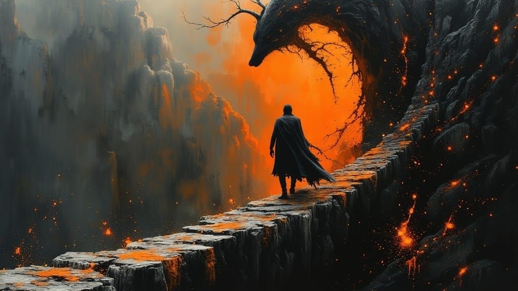 Dark Magic Conjurer in a Haunting Abyssal Landscape