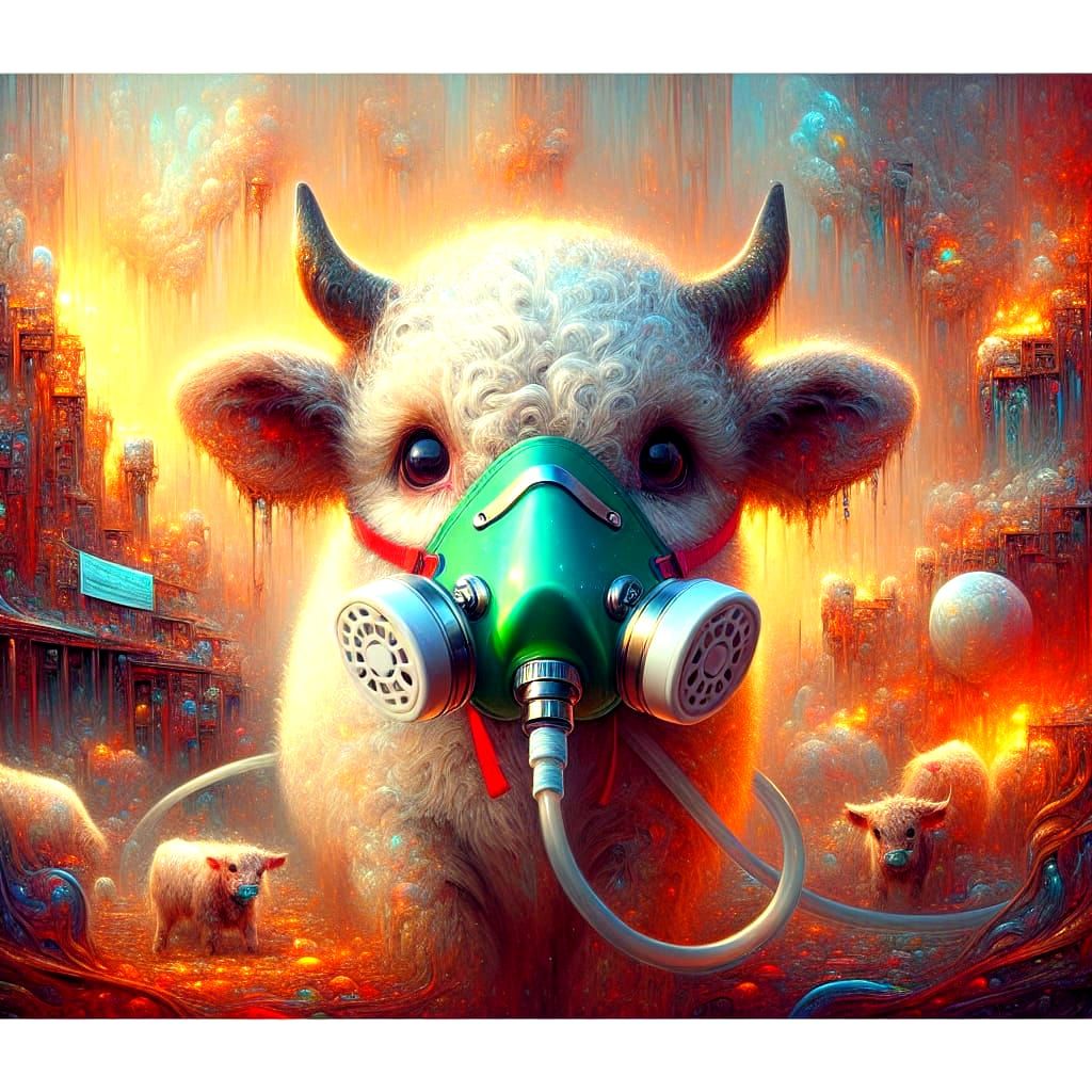 Ox in Oxygen Mask: Detailed 3D Digital Art