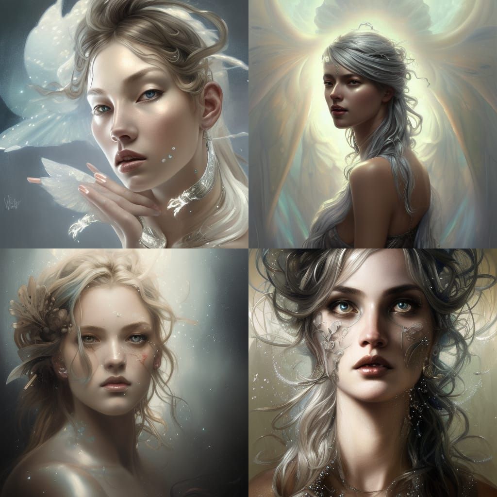 Silver Goddess Portrait in Ethereal Oil Painting Style