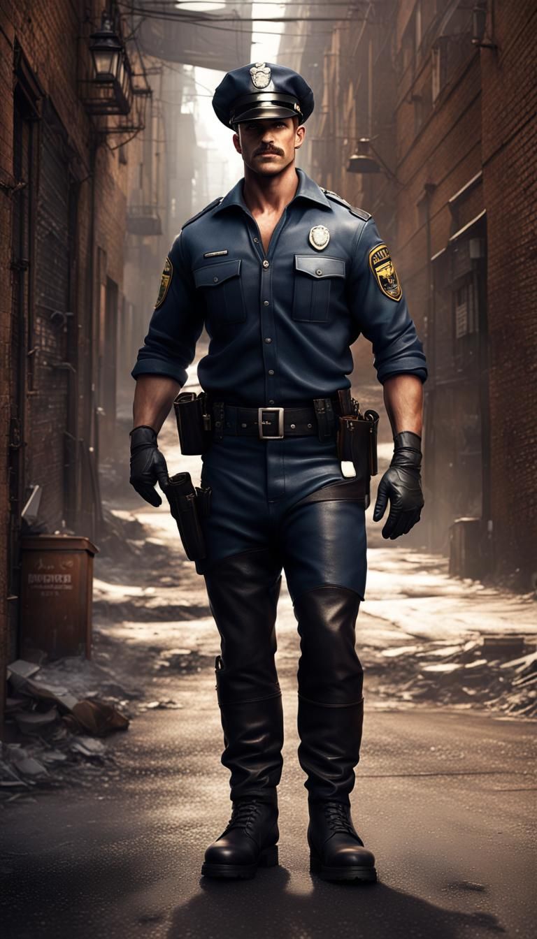 Furry Police Officer in Dim Alley: Detailed Matte Painting