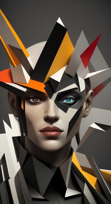Cubist Geometric Portrait in Vibrant Digital Art Style