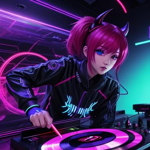 Neon Demon DJ Couple in Anime Style