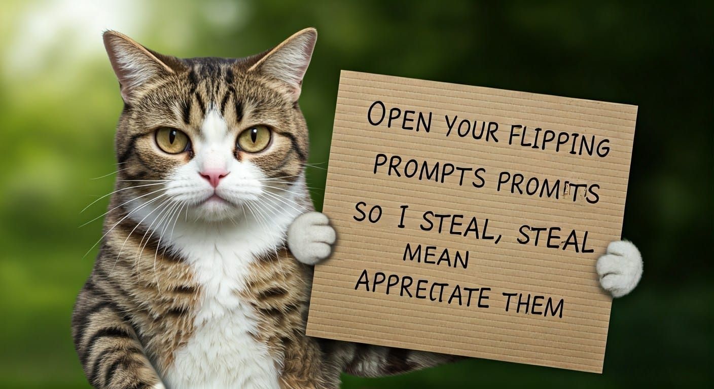 Humorous Angry Cat with a Sign