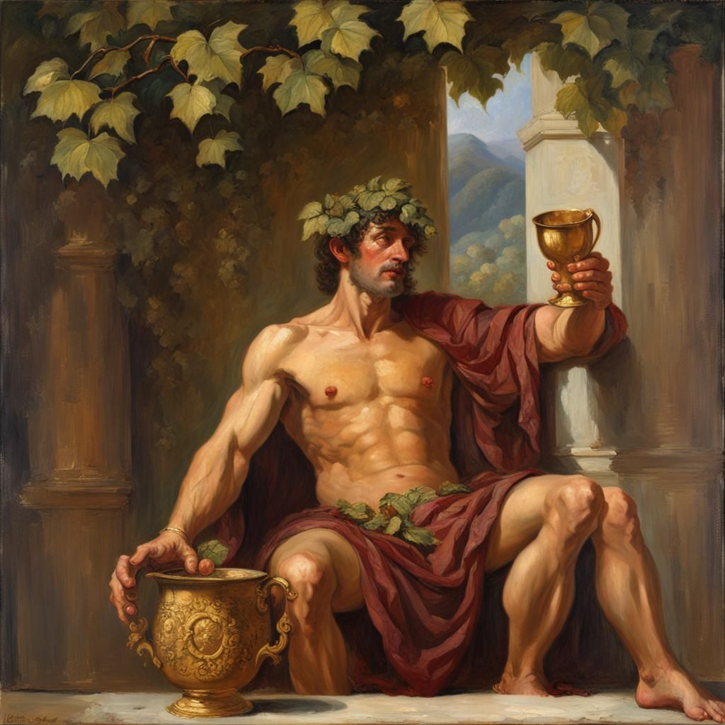Dionysus, God of Wine, Drinks From Golden Cup