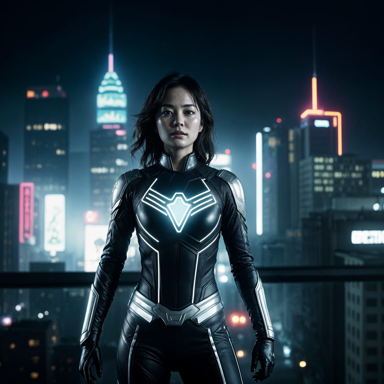 Epic Korean Superheroine Shines in Neon-Lit Cityscape