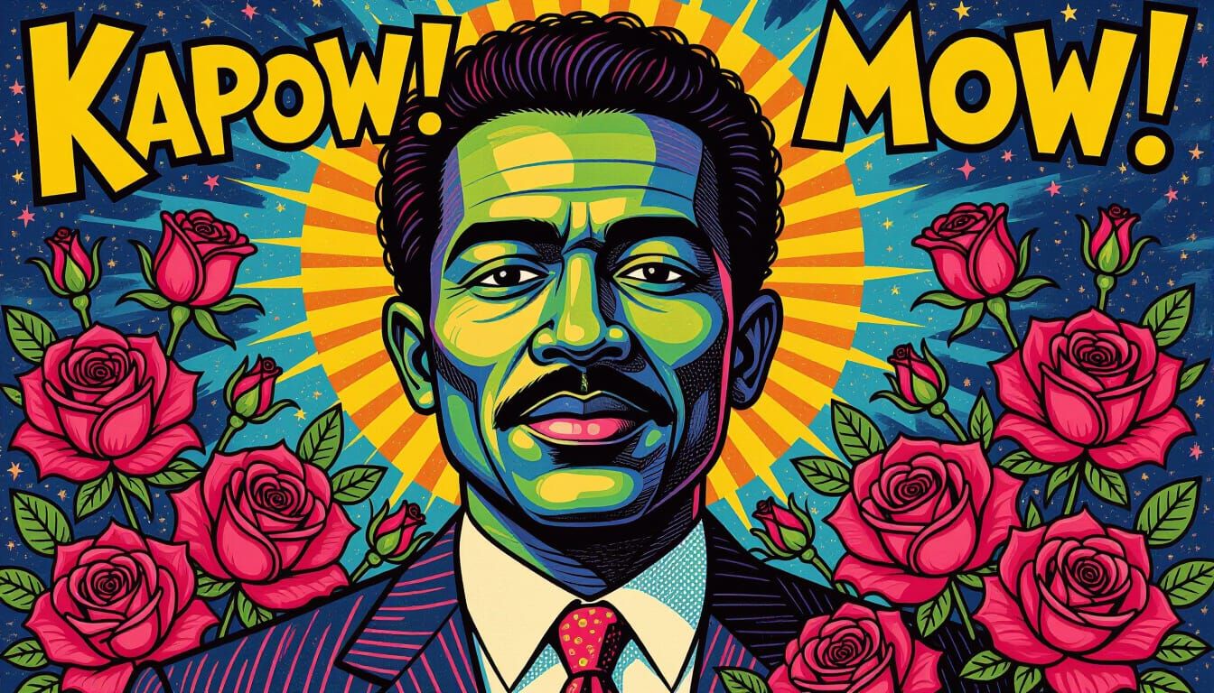 Colorful Surreal Ink Drawing with Roses