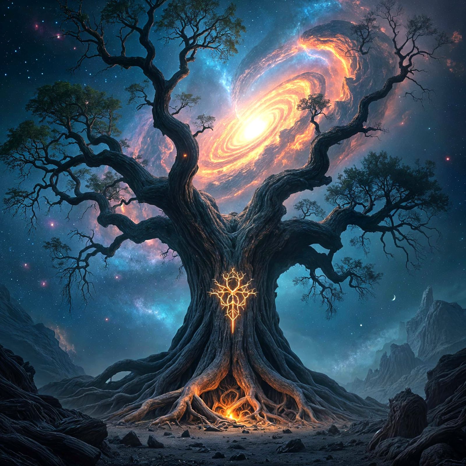 Ancient Cosmic Tree in Swirling Nebula