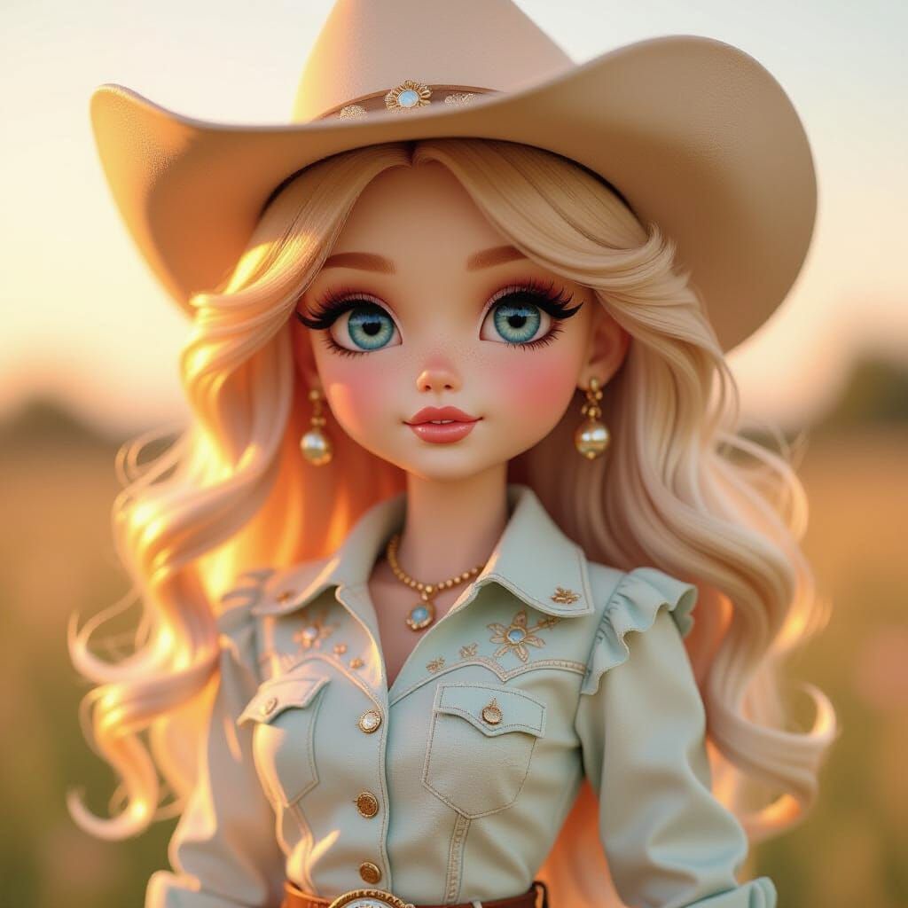 Doll Cowgirl in Pastel Sunset Glow