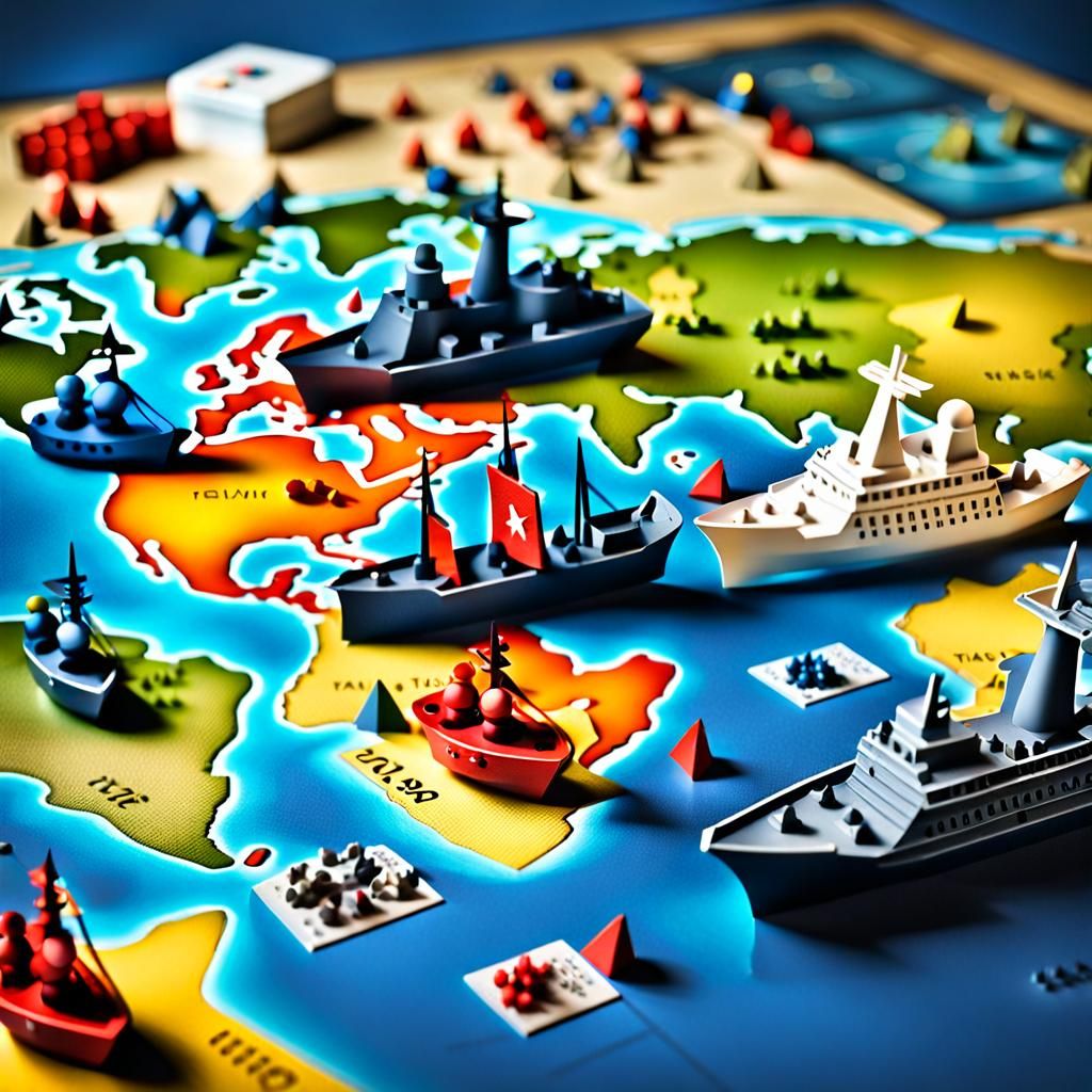 Risk Board Game Render with Miniature Warships