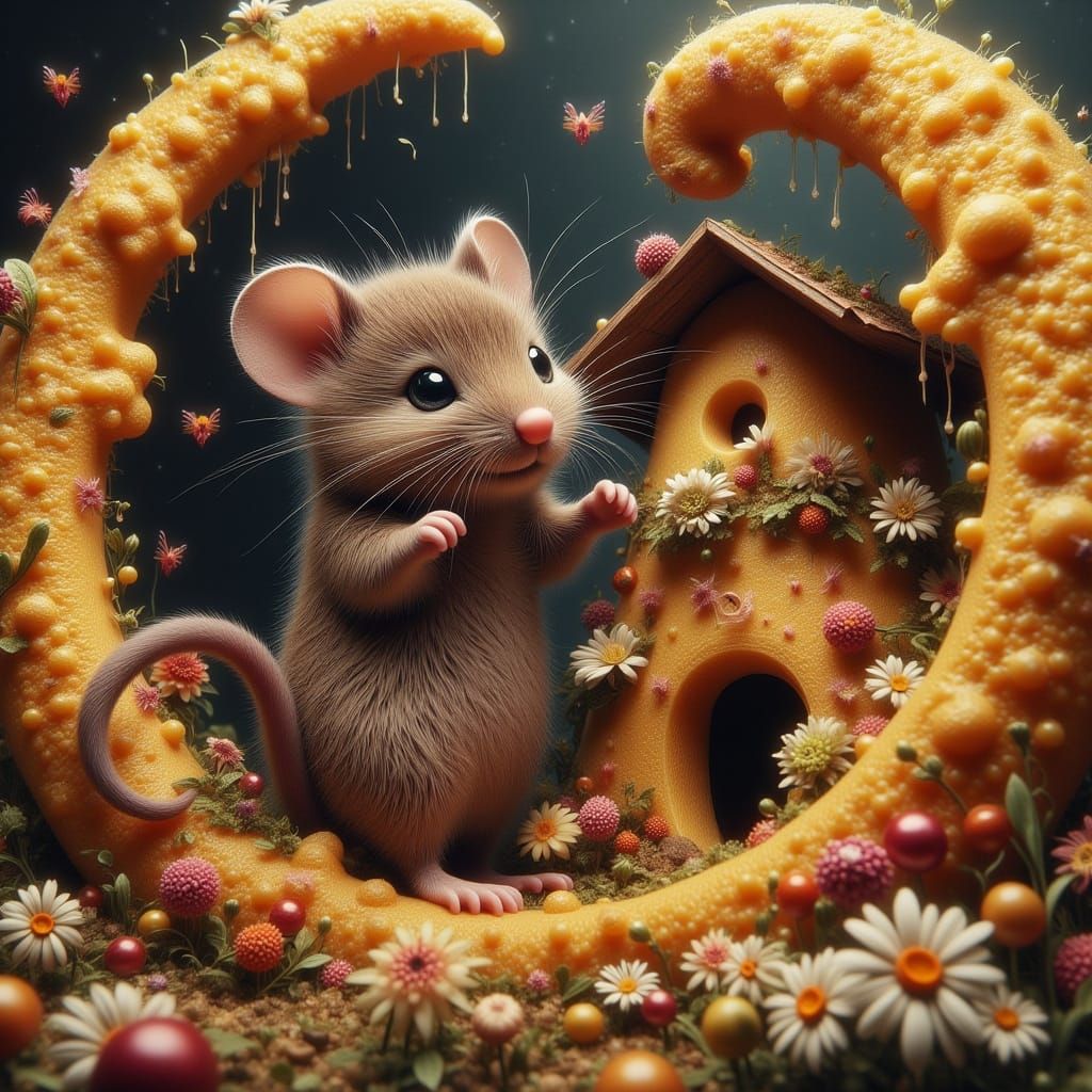 Mouse by Swiss Cheese Moon House in Vivid Surreal Style