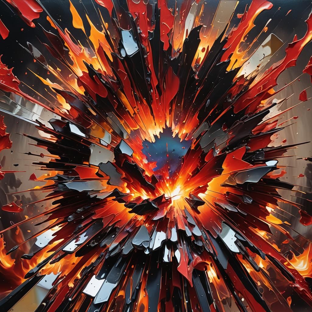 Explosion Reflected in Shattered Mirror: Surreal Macro Photo...