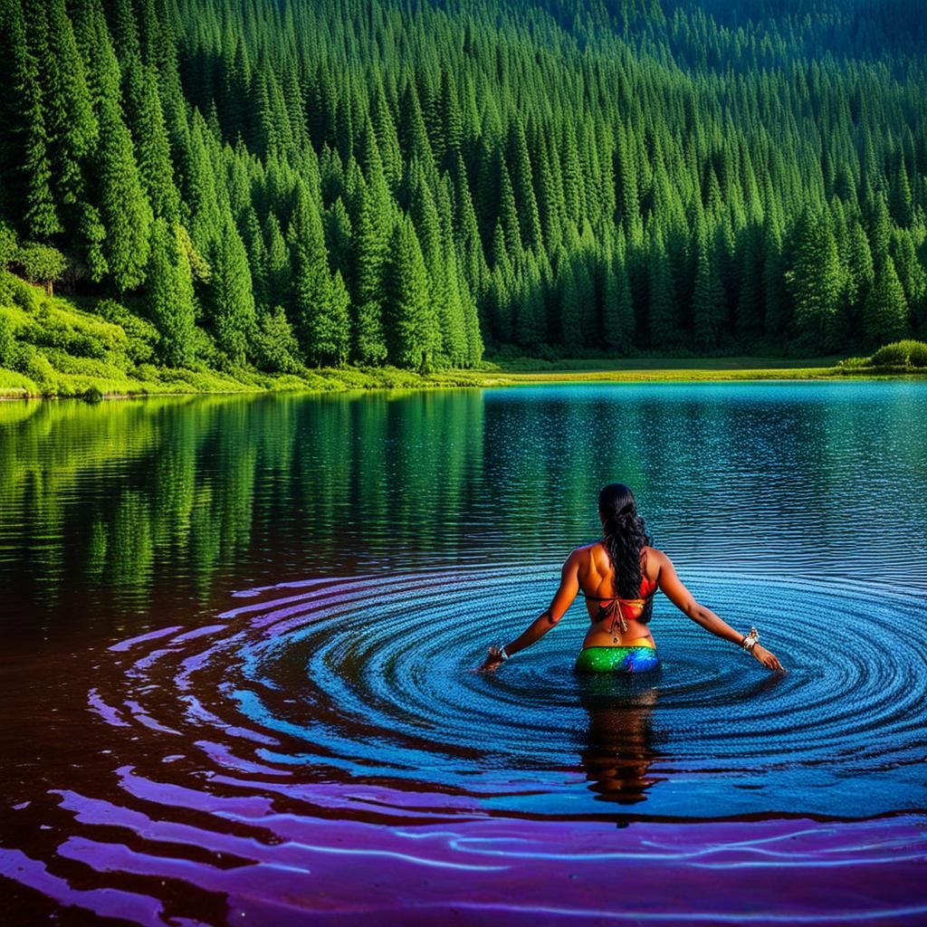 Indian Love Goddess Bathing in Rainbow Lake
