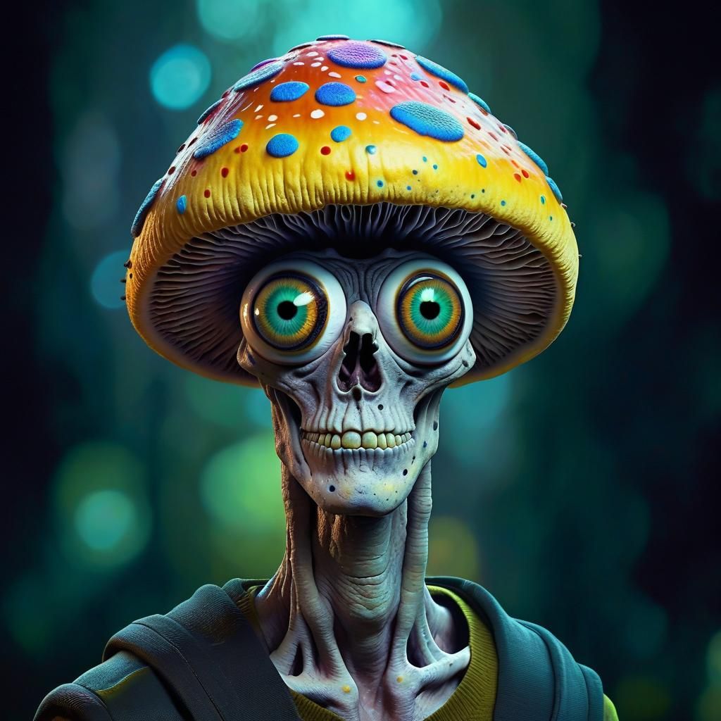 Surreal Mushroom Creature with Eye Stalks