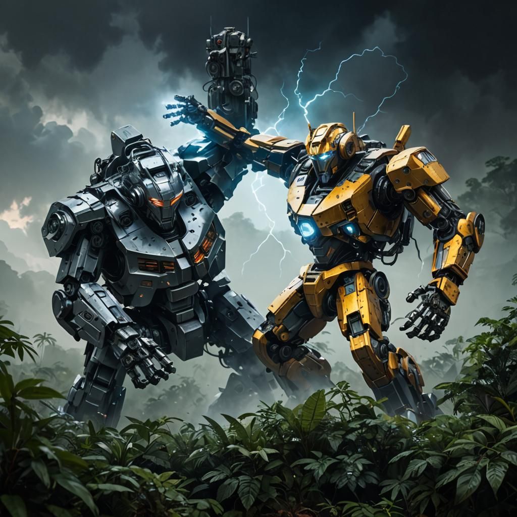 Robotic Mecha Battle in Jungle