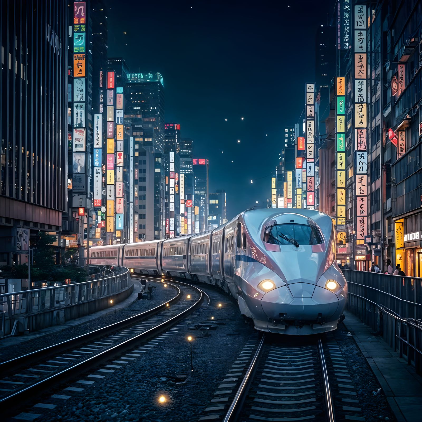 Enchanted Tokyo Bullet Train in Vibrant Neon Landscape